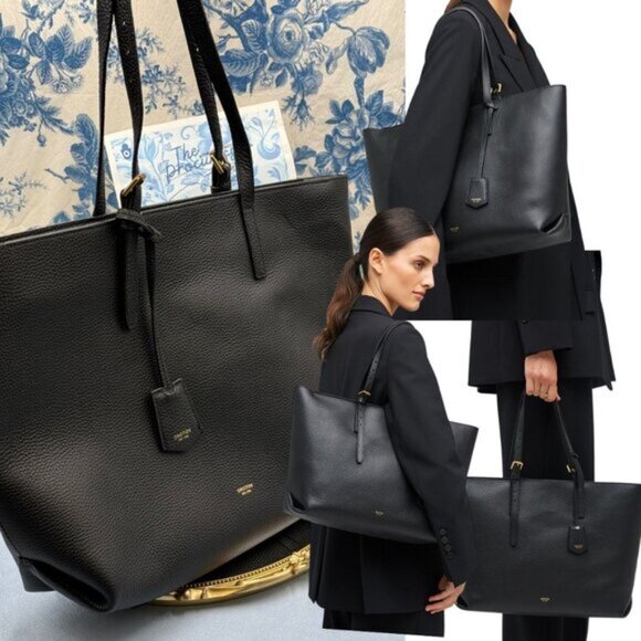 🆕 OROTON 🧿 NWOT Margot Medium Zip Tote Bag, Black Leather - Picture 1 of 16